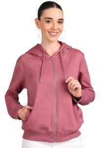Alan Jones Clothing Women’s Solid Zipper Hooded Sweatshirt | Front Zip, Ribbed Hem, Lined Hood, Casual Winter Wear