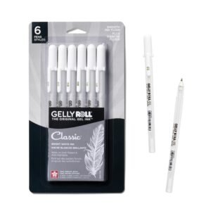 SAKURA Gelly Roll Classic Gel Pens, Opaque White Ink, Ass’t Tips 05/08/10, 6 PK 57461