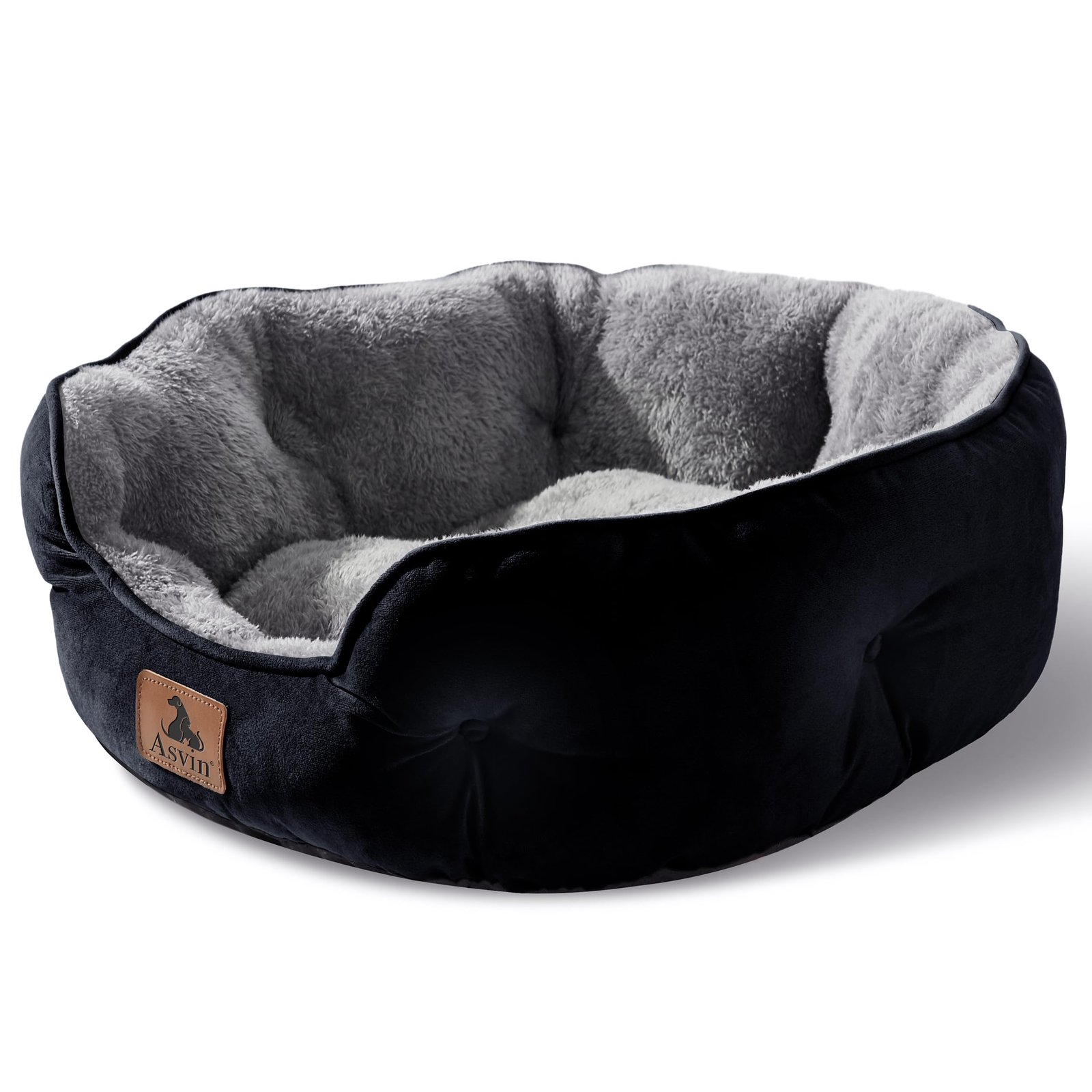 Asvin Medium Dog Bed for Medium Dogs, Large Cat Beds for Indoor Cats, Pet Bed for Puppy and Kitty, Extra Soft & Machine Washable with Anti-Slip & Water-Resistant Oxford Bottom, Black, 25 inches