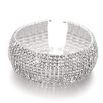 Shining Diva Fashion 18k Rose Gold and Silver Plated Adjustable Crystal Cuff Bracelet for Women and Girls