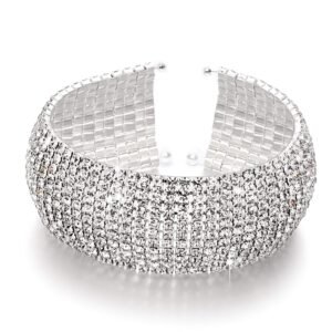 Shining Diva Fashion 18k Rose Gold and Silver Plated Adjustable Crystal Cuff Bracelet for Women and Girls