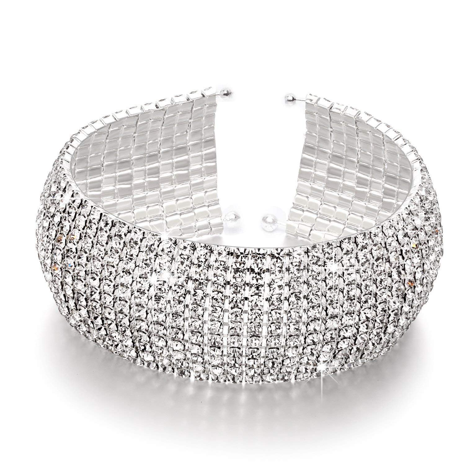 Shining Diva Fashion 18k Rose Gold and Silver Plated Adjustable Crystal Cuff Bracelet for Women and Girls