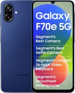 Samsung Galaxy F70e 5G (Spotlight Blue, 128 GB) (6 GB RAM) | 6000 mAh Battery | Dimensity 6300 | Octa Core Processor | 6.74″ PLS LCD Display |