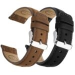 Fullmosa 2 Pack 22mm Leather Watch Bands Quick Release Watch Strap for Men Women, Soft Replacement Strap Wristband with Stainless Steel Buckle,22mm Saddle Brown&Silver/Black&Silver