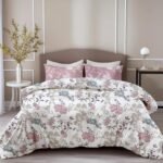 LORETO – A QUALITY LINEN BRAND 144 TC 100% Pure Cotton Bedsheet for King Size Bed, 144TC Soft & Breathable King Size Bed Sheet Cotton with 2 Pillow Covers (Blush Pink & Teal Blooms, 104 x 104 Inches)