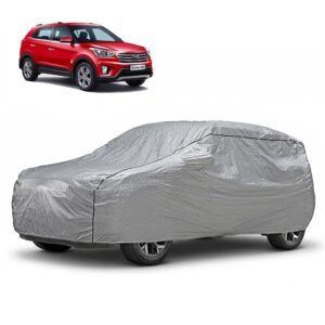 Amazon Basics Car Body Cover for Hyundai Creta (2015–2026) 100% Waterproof, Dustproof, UV Protection, Scratch Resistant, Custom Fit with Mirror Pockets, Triple Stitched, Silver
