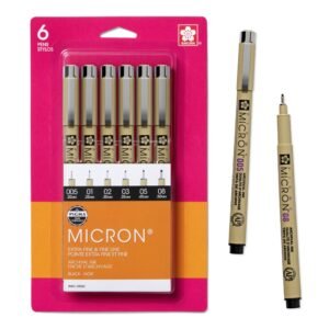 Sakura Pigma Micron Fineliner Pens – Archival Black Ink Pens – Pens for Writing, Drawing, or Journaling – Assorted Point Sizes – 6 Pack