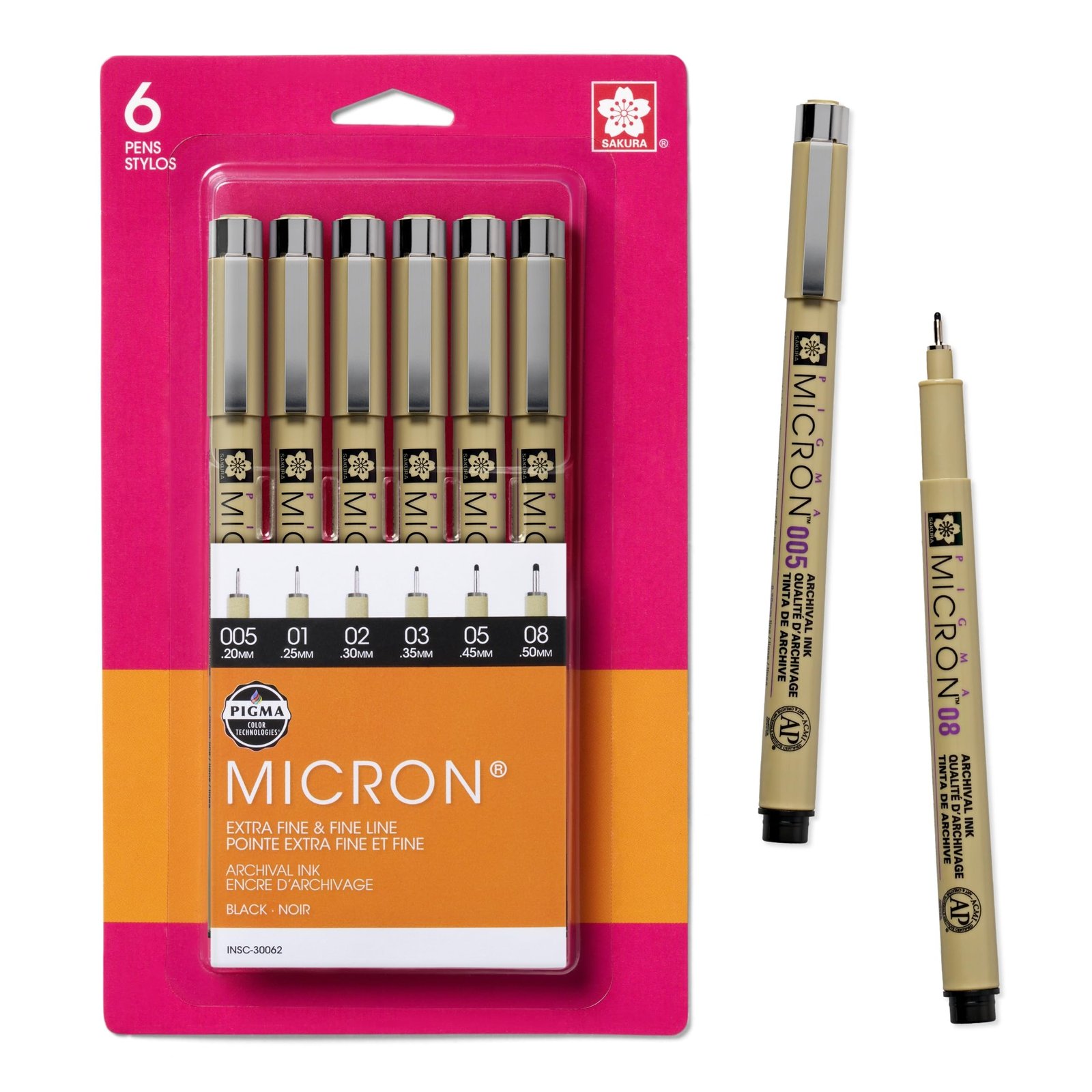 Sakura Pigma Micron Fineliner Pens – Archival Black Ink Pens – Pens for Writing, Drawing, or Journaling – Assorted Point Sizes – 6 Pack