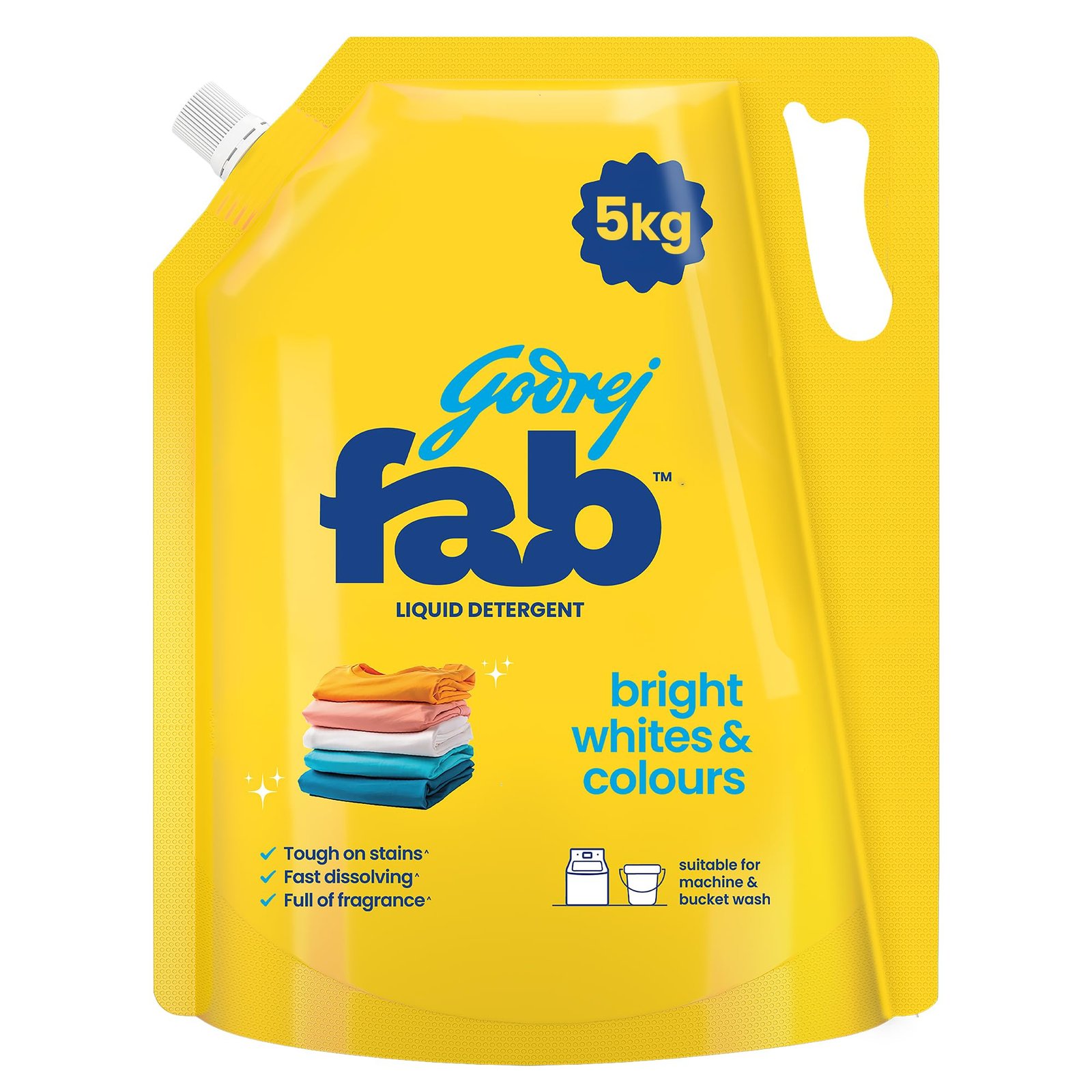 Godrej Fab Liquid Detergent Refill Pouch for Machine & Hand Wash – 5L/5kg