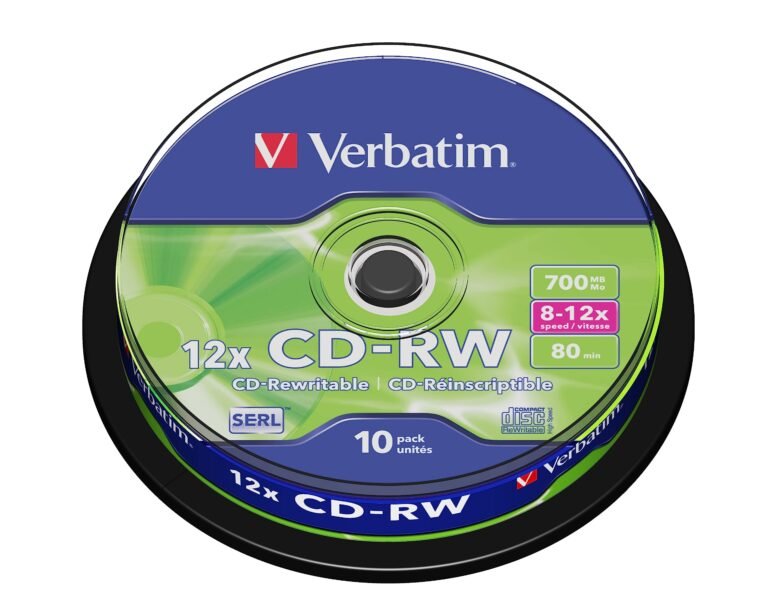 Verbatim 43480 CD-RW 700MB 8X-12X Rewritable Media Disc (Pack of 10 Disc Cake Box)