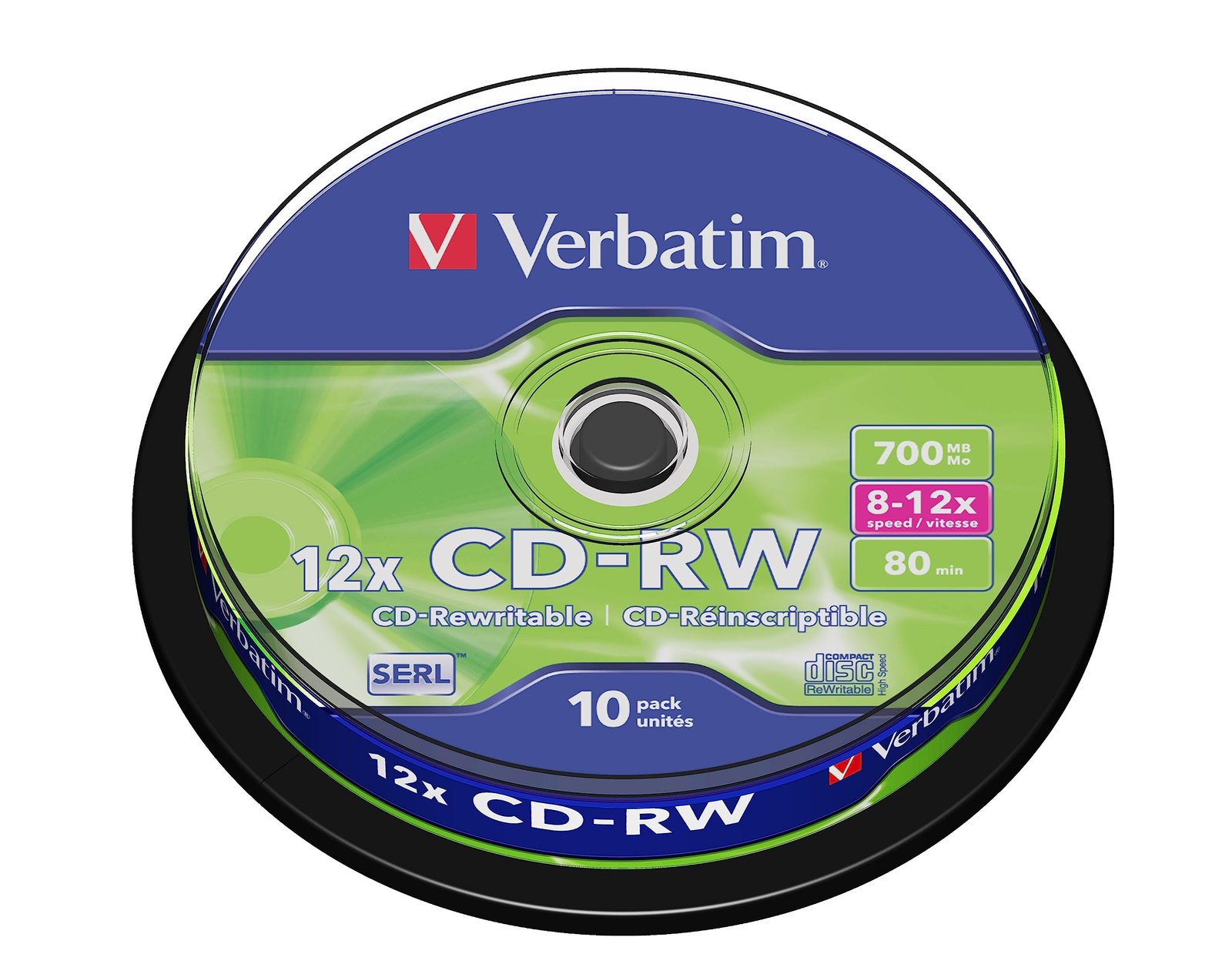 Verbatim 43480 CD-RW 700MB 8X-12X Rewritable Media Disc (Pack of 10 Disc Cake Box)