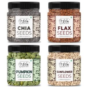 LILA DRY FRUITS 4 Superseed Combo (Chia, Pumpkin, Sunflower & Flax) 500gms each (2kgs total) | Immunity combo for Weight Loss | Mix Seeds for Eating | Diet Snacks Superfood Perfect for Gifting