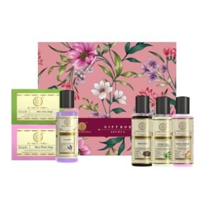Khadi Natural Herbal Gift Box | Personal Care Gift Set with Rose Water Soap, Aloe Vera Soap, Shikakai Hair Cleanser, Green Tea & Aloe Vera Conditioner, Lavender & Ylang Ylang Body Wash & Rose Hon