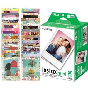 Fujifilm instax Mini Instant Film (20 Exposures) + 20 Sticker Frames for Fuji Instax Prints Travel Package
