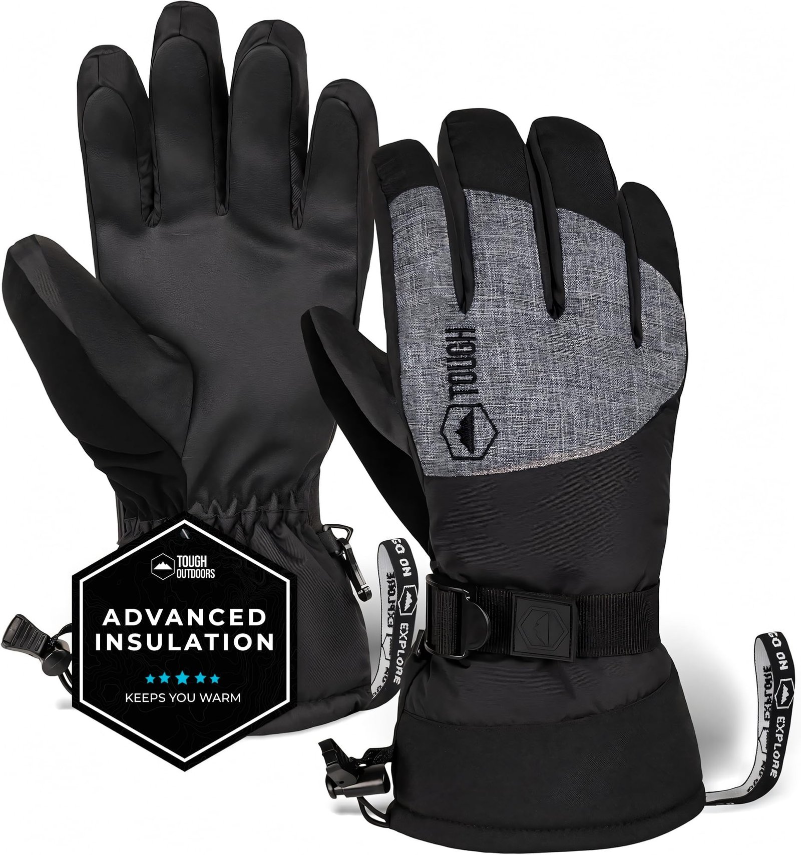 Winter Ski & Snow Gloves for Men & Women – Waterproof & Windproof Snowboard Gloves for Skiing, Snowboarding & Shoveling – with Wrist Leashes, Nylon Shell, Thermal Insulation & Synthetic Leather Palm