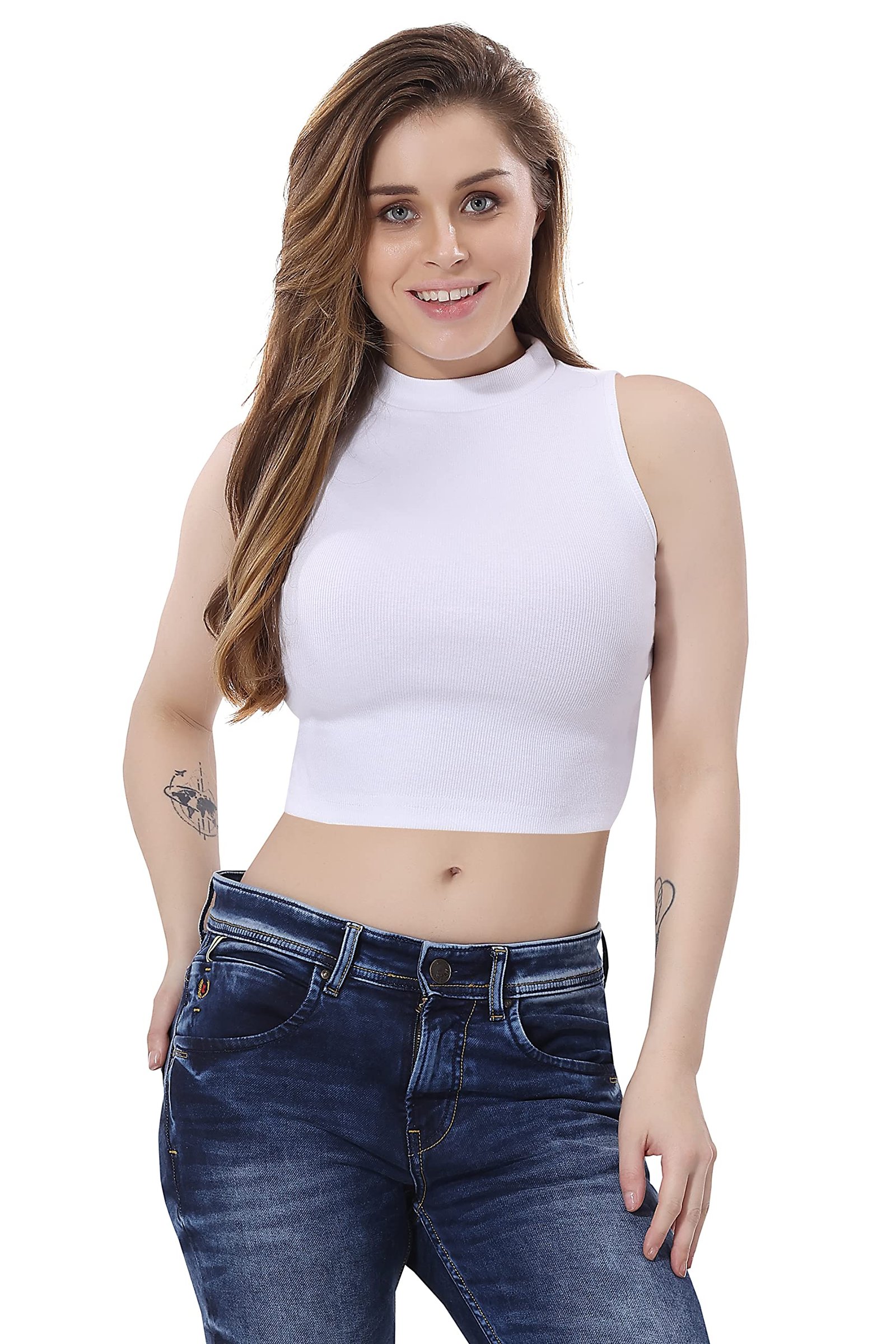 TRASA Women’s Sleeveless Rib Knitted Cotton Racer Back Tank Tops Halter Neck Crop Tops – Available Sizes -XS, S, M,L,XL,2XL