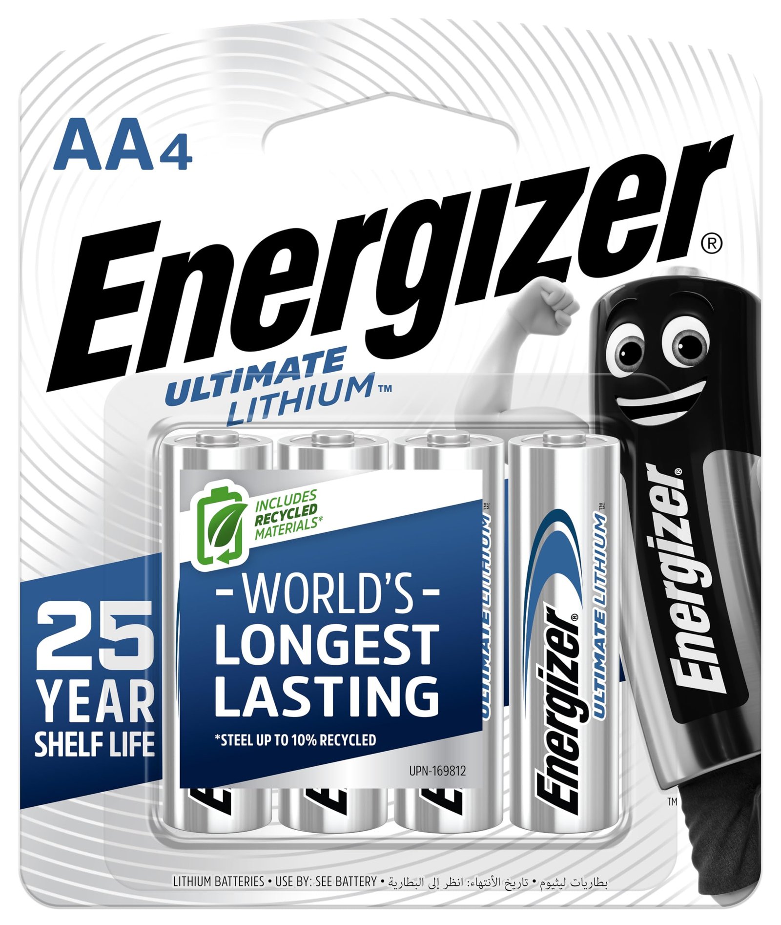 Energizer Ultimate Lithium Longest Lasting Batteries, Pack of 4 (AA)