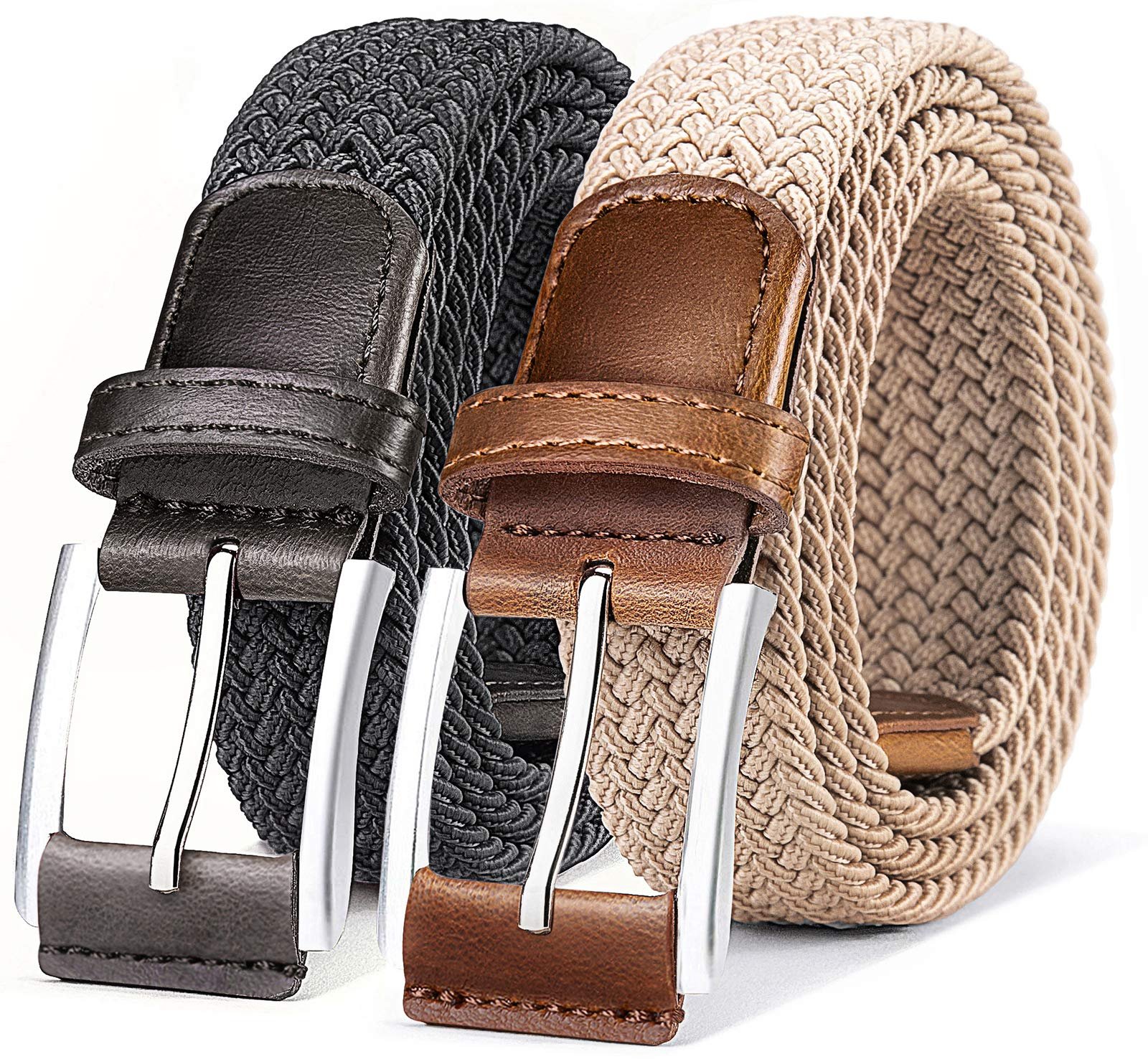 Belt for Men,Woven Stretch Braided Belt 2 Unit Gift-boxed Golf Casual Belts,Width 1 3/8″