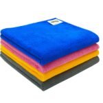 SOFTSPUN Microfiber Super Absorbent Small Wipes 340 GSM 40x40cms 4 Piece Multicolor! Highly Absorbent Lint and Streak Free Multi -Purpose Wash Cloth for Kitchen Window Stainless Steel Silverware.