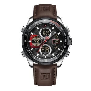 NAVIFORCE Men’s Military Digital Watches Analog Quartz Waterproof Watch Sport Multifunctional Leather Wristwatch