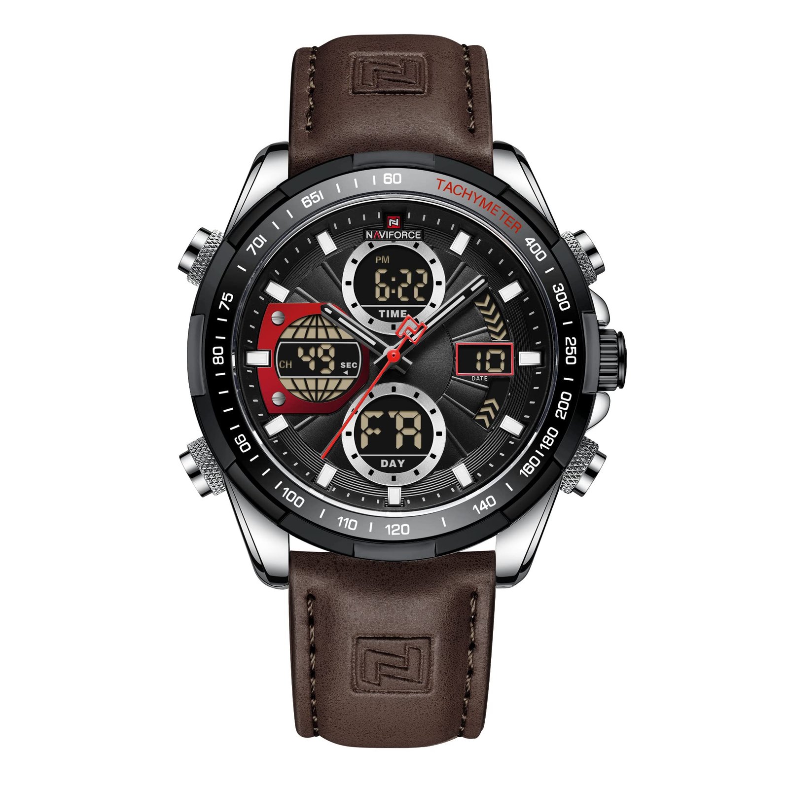 NAVIFORCE Men’s Military Digital Watches Analog Quartz Waterproof Watch Sport Multifunctional Leather Wristwatch