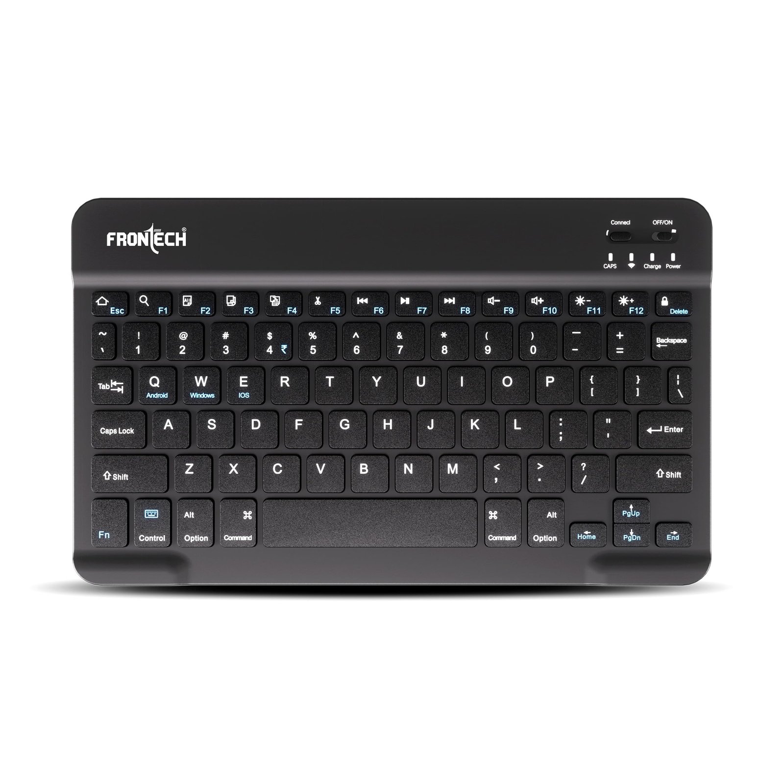 FRONTECH Ultra-Slim Wireless Mini Bluetooth Keyboard with 78 Keys, Rechargeable Battery, Compact Design for Windows/Mac/Android/iOS Black (FT-1603)