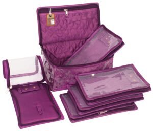 atorakushon Satin Makeup Pouches Cosmetic Necklace Earrings Vanity Jewellery Organizer for Women’s (Purple)