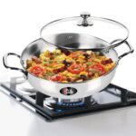 MILTON Pro cook 3-Layer Thick SS Sandwich Bottom I Induction Cookware & Gas Stove Friendly Stainless Steel Kadhai with Glass Lid 28cm | 4.2 litres | Kadai for Cooking | Deep Frying | Stir-Fry | Silver