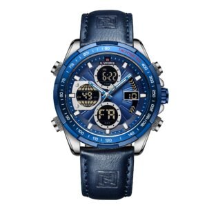 NAVIFORCE Men’s Military Digital Watches Analog Quartz Waterproof Watch Sport Multifunctional Leather Wristwatch