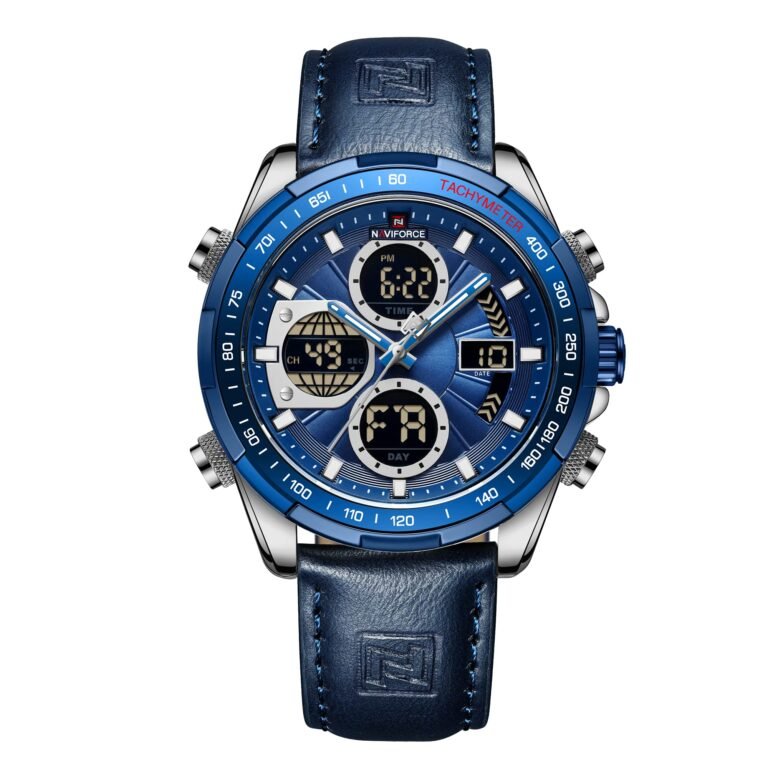 NAVIFORCE Men’s Military Digital Watches Analog Quartz Waterproof Watch Sport Multifunctional Leather Wristwatch