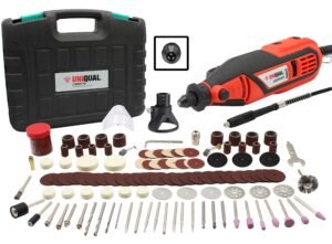 UniQual 140pcs Universal Chuck Rotary Tool Kit Die Grinder with Superior Accessories |Flexible Shaft|Drill Locator|Safety Shield|Cutting|Drilling|Engraving| Industrial and DIY with 6 months warranty