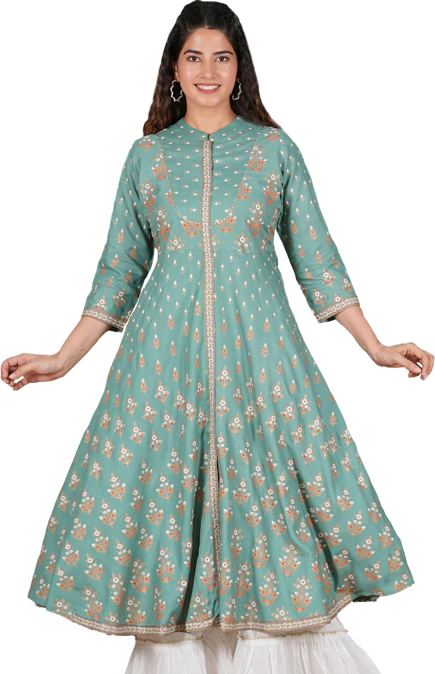Yash Gallery Women’s Rayon Relaxed Fit Anarkali Floral Printed Kurta