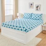 Amazon Brand – Solimo Geometric 144 TC Cotton King Size Bedsheet with 2 Pillow Covers| 90×108 Inch| Aqua