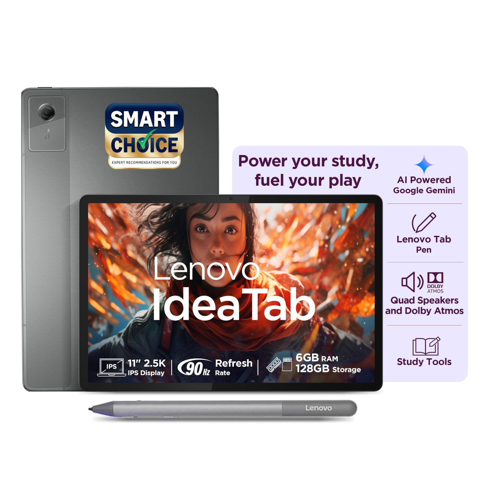 Lenovo Idea Tab (Smartchoice) with Tab Pen | WiFi Only |11″ 2.5K IPS Display |6GB RAM + 128GB ROM (Expandable Upto 2TB)| MediaTek Dimensity 6300|7040mAh|4 Speakers| Grey
