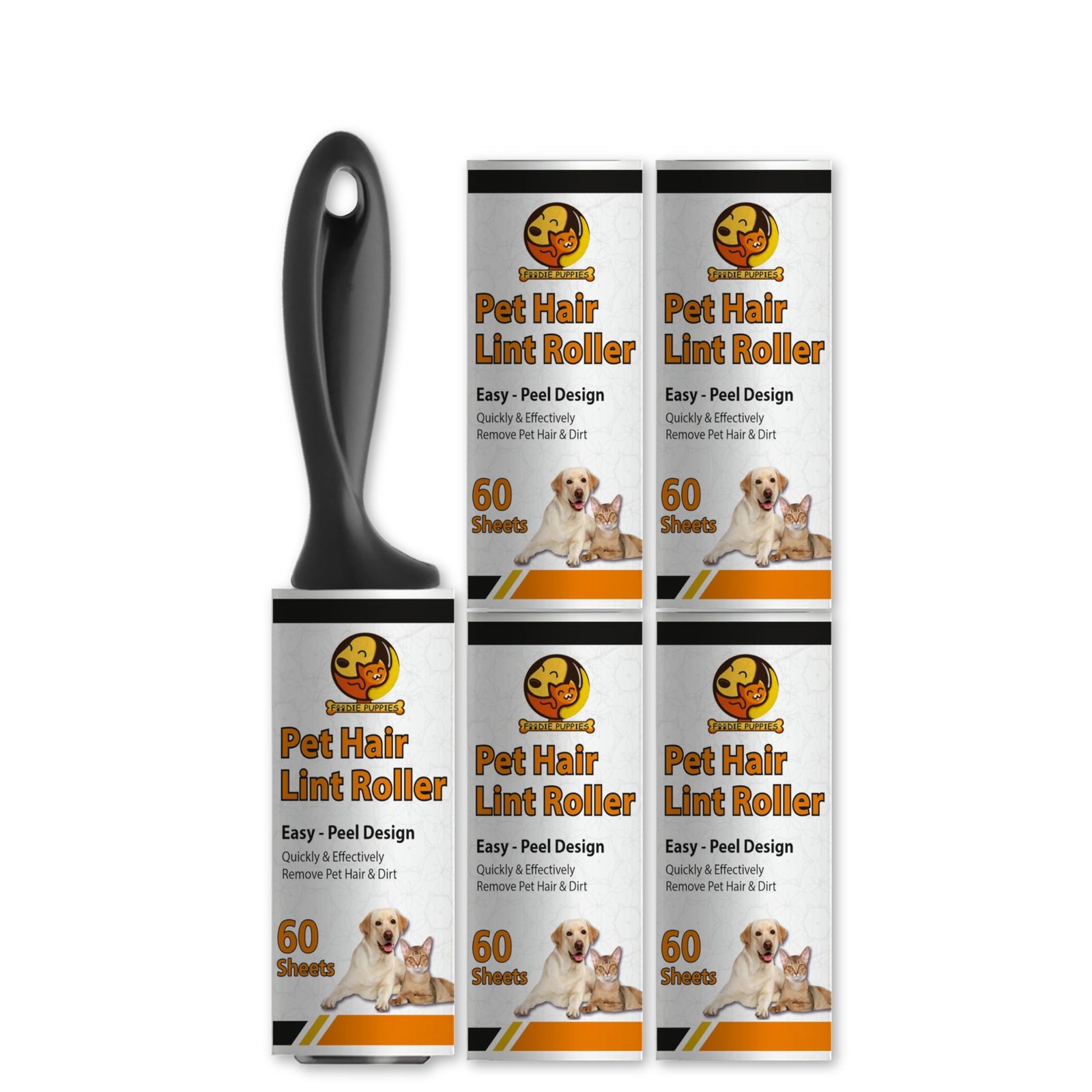 Foodie Puppies Pet Hair Remover Lint Roller with Handle and 4 Refills (300 Sheets), Hair Remover for Dogs and Cats, Ideal for Clothes, Furniture, Coats, Car Seats, Carpets, Fabric, and Dust Cleaning