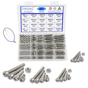 M3 M4 M5 M6 Nuts and Bolts Hexagon Socket Head Cap Screws 304 Stainless Steel Mechanical Hex Socket Screws Assortment Kit 320PCS with Storage Box for DIY Bicycle Motorcycle Repair