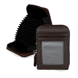 Storite 12 Slots RFID Blocking PU Leather Unisex Card Holder Wallet, Brown