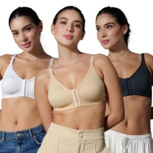 BODYSIZE Cotton Front Open Bra for Women Daily Use | Non-Padded, Non-Wired | Sweat Absorbent Seamless Bra | Full Coverage Regular Wear | Twin Hook Adjuster (Cup Size: B)