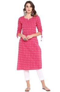 Janasya Women’s Cotton Woven Design Straight Kurta