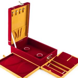 Box Queen Velvet Jewelry Box, Lockable Organizer with Removable Trays, Storage for Haaram, Earrings, Bangles, Necklaces, Chains & Bracelets, Travel-Friendly, Ideal Gift for Women & Girls (Red-12×8)