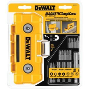 DEWALT DWMTC15 Impact Driver Bit Set with Magnetic Tough Case, 15-Piece Carbide Tipped Screwdriver Drill Bits | Industrial Power Tool Accessories for Metal, Wood, Fastening | Heavy Duty Impact Ready