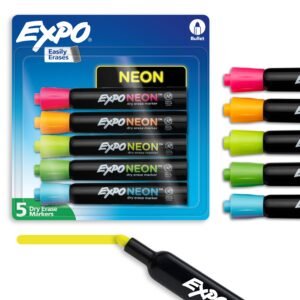 Expo Neon Bullet Tip Dry Erase Markers, 5 Colored Markers