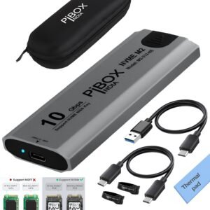 pibox India NVMe M2/M.2 Tool-Free SSD Enclosure Case with USB 3.2, 10Gbps & PCI-E NVMe Reader, USB-C, Supports M & B&M Keys, 2230/2242/2260/2280 SSDs, Realtek RTL9210 Chipset