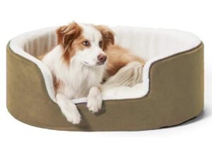 Petslover Warm Fleece Winter Beds Round Shape Reversible Ultra Soft Ethnic Designer (Export Quality) Bed with Cushion Pillow for Dog/Cat (Beige, Small)