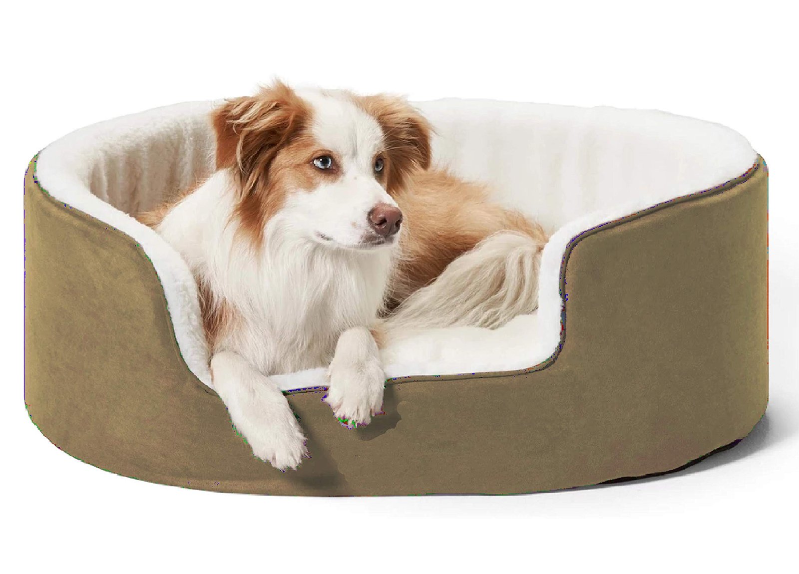 Petslover Warm Fleece Winter Beds Round Shape Reversible Ultra Soft Ethnic Designer (Export Quality) Bed with Cushion Pillow for Dog/Cat (Beige, Small)