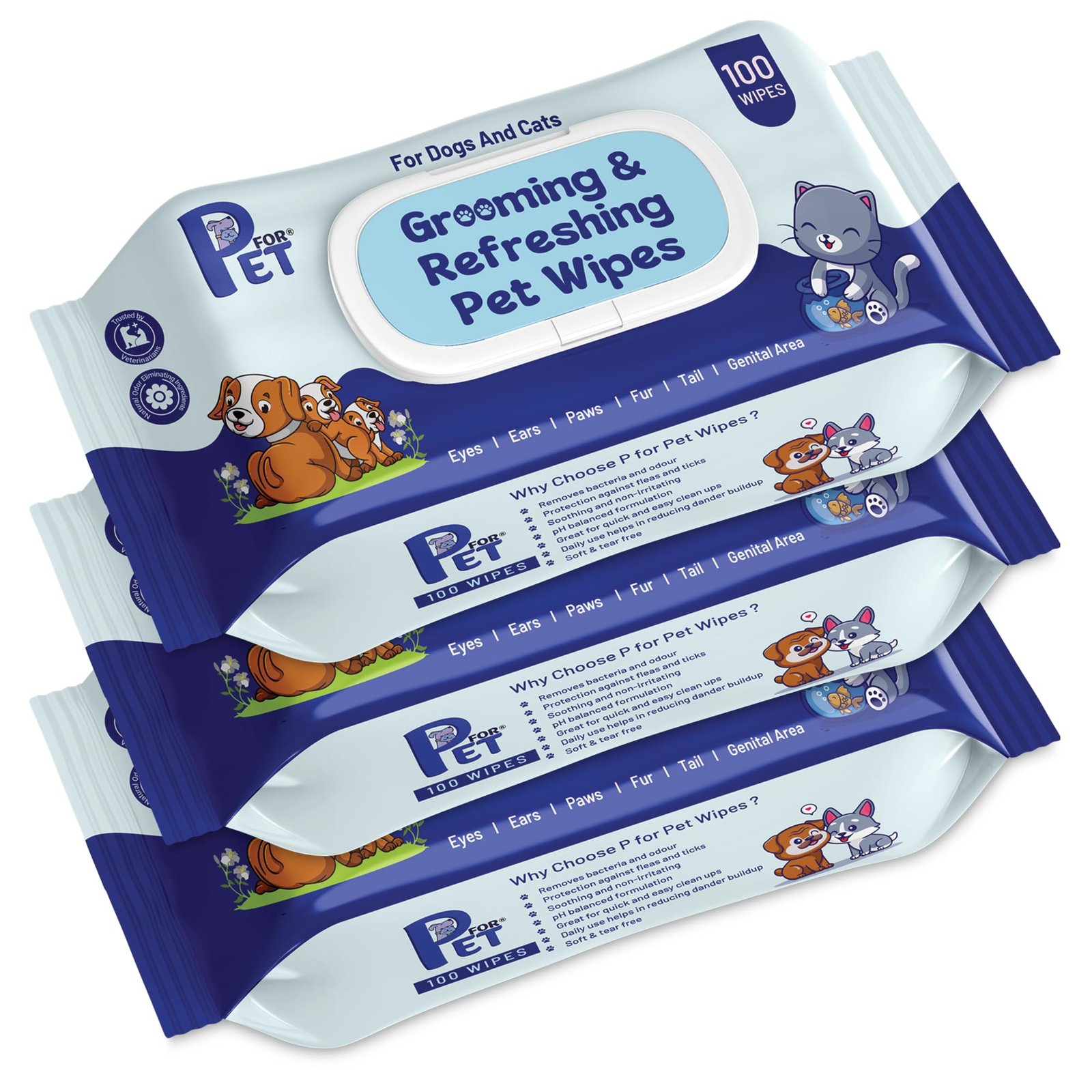 Grooming Wet Wipes 300 Count(Pack of 3) for Dogs, Cats & All Pets | Purified Water, Glycerin |Anti-Bacterial|Cleansing, Deodorising Wipes