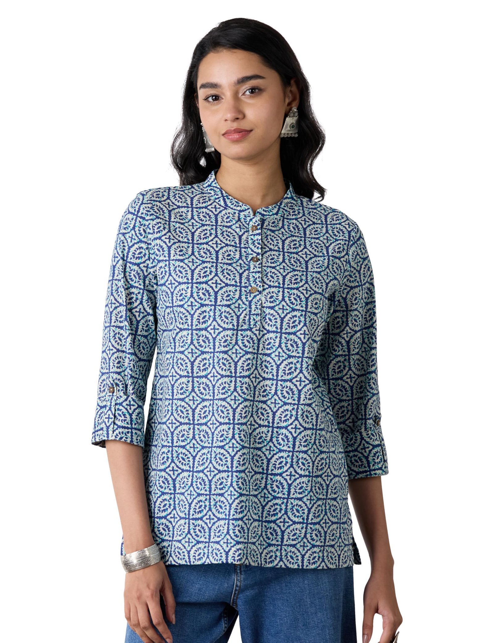 Amazon Brand – Myx Women Printed Regular Cotton Short Kurti (Available in Plus Sizes)