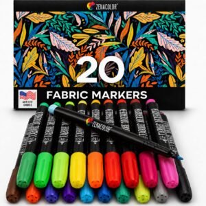 Zenacolor 20 Fabric Markers Pens Set – Non Toxic, Indelible and Permanent Fabric Paint Fine Point Textile Marker Pen – Pens Fine Point Tip