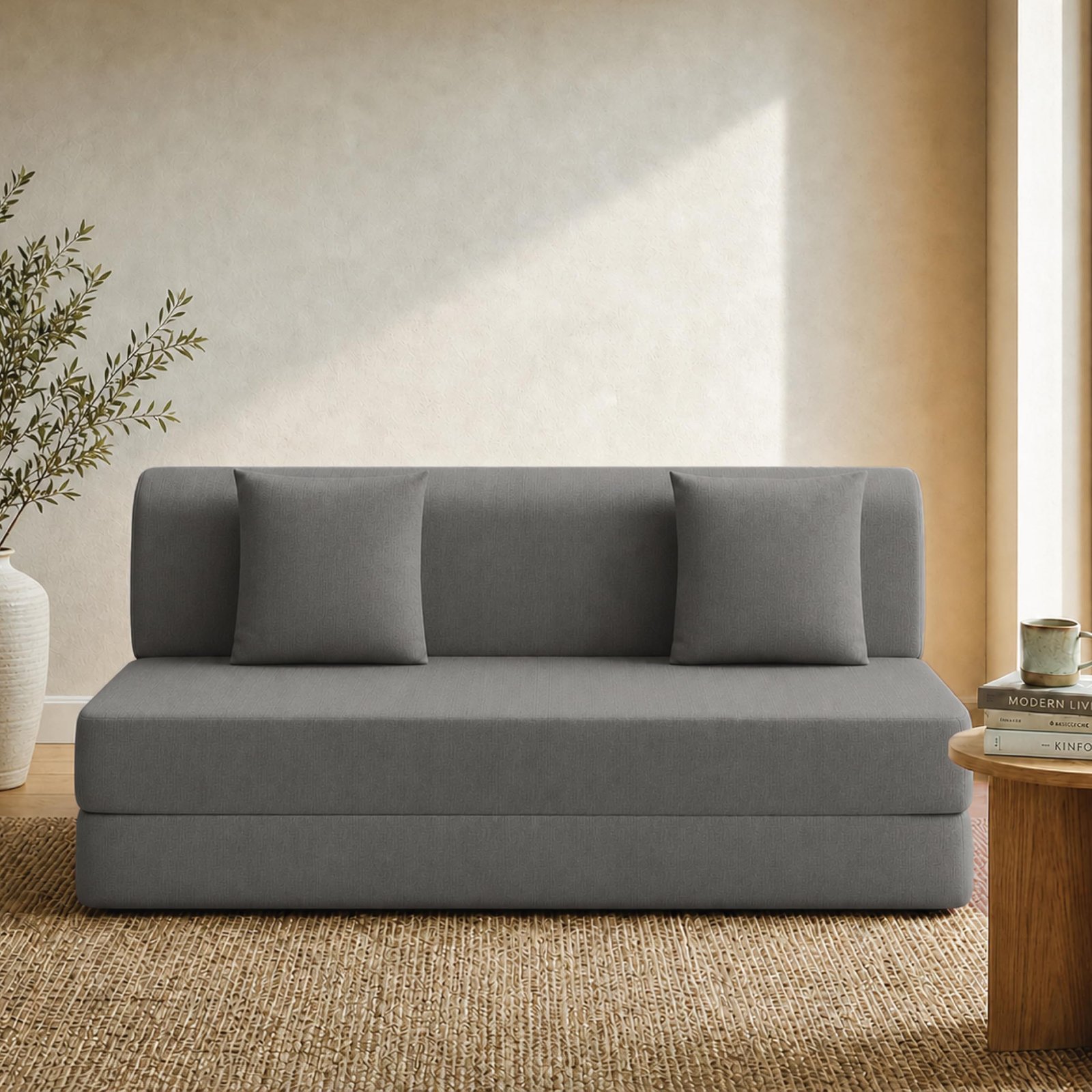 Wakefit Sofa Cum Bed | 5 Yr Warranty | 3 Seater, Foldable Sofa, 32 Density Foam with Mattress (6Ft x 5Ft), Removable & Washable Cover, Lightweight, Breathable Fabric (Flipper- WarpKnit Grey)