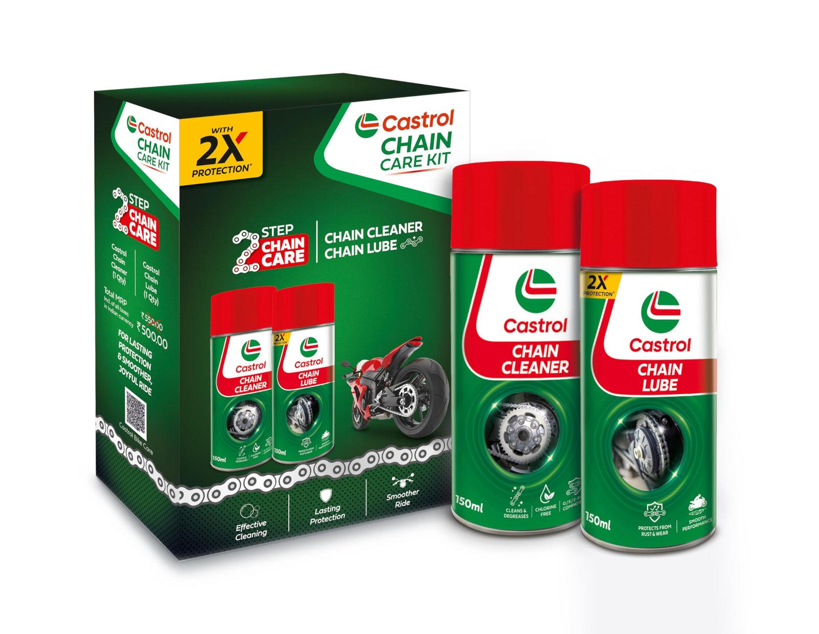 Castrol Chain Care Kit | Deep Clean & Lubrication (150 ml)